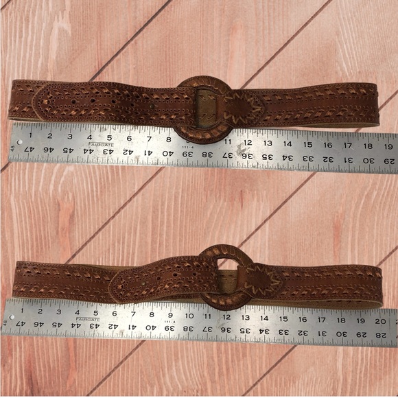 Leather Belt + Buckle Matching Ribbon Accent Stitching Boho Western Cowgirl - Picture 4 of 5